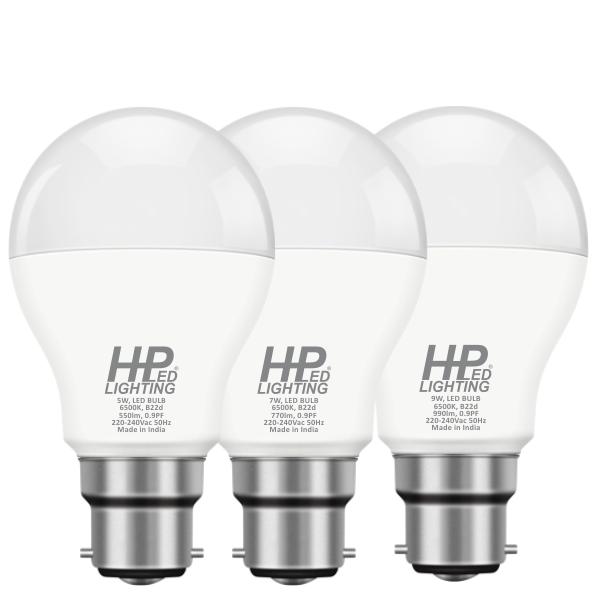 HP LED LIGHTING 5, 7, 9 W Cool White B22 3 piece LED Bulbs_1