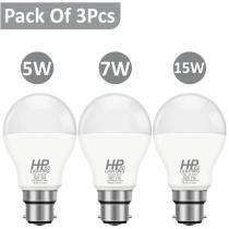 HP LED LIGHTING 5, 7, 15 W Cool White B22 3 piece LED Bulbs_0