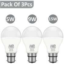 HP LED LIGHTING 5, 9, 15 W Cool White B22 3 piece LED Bulbs_0