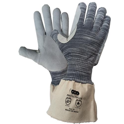 KEL Seamless Knit Cut Protection Leather Safety Gloves Protect Plus 10 inch_1