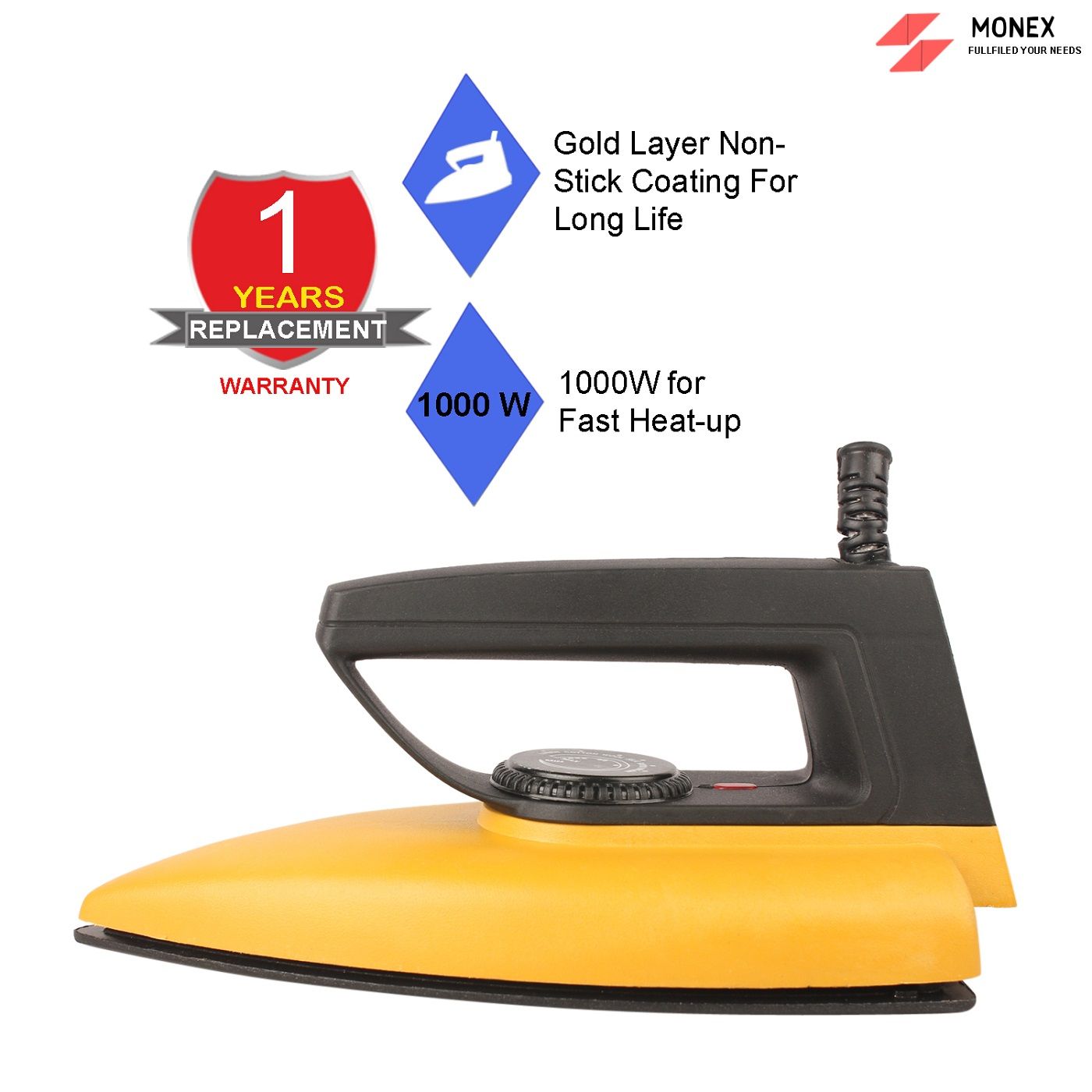 Monex EVO Yellow 1000 W Dry Iron_3