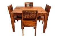 Solid Wood Sheesham 4 Seat Traditional Dining Table Set Rectangular Brown_0