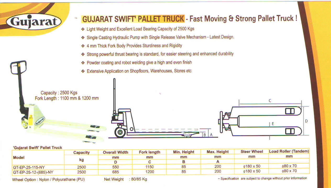 GUJARAT 2500 kg Hand Pallet Truck 200 mm 550 mm_1