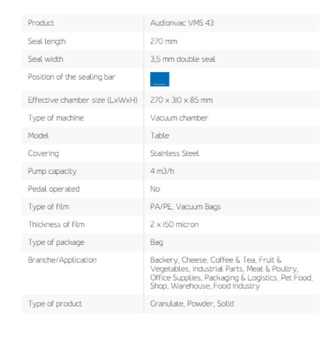 Audionvac VMS 43 Vacuum Automatic 2 kW 4 m3/hr Packaging Machine_1
