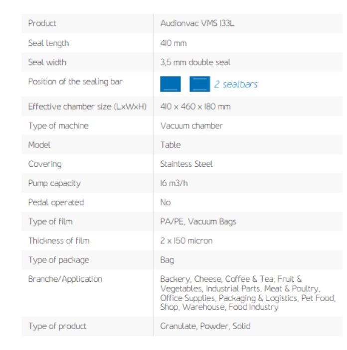 Audionvac VMS 133L Vacuum and Shrink Automatic 2 kW 16 m3/hr Packaging Machine_1