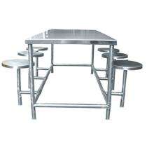 Stainless Steel 6 Seater Canteen Dining Table Fixed Chair Type Silver_0