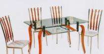 Metal / Glass 4 Seater Modern Dining Table Set Rectangular Orange_0
