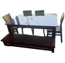 Glass Top 7 Seater Modern Dining Table Set Rectangular Dark Brown_0