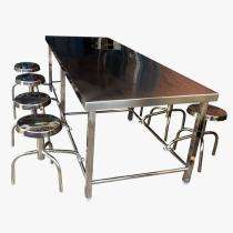 Stainless Steel 8 Seater Canteen Dining Table Fixed Chair Silver_0