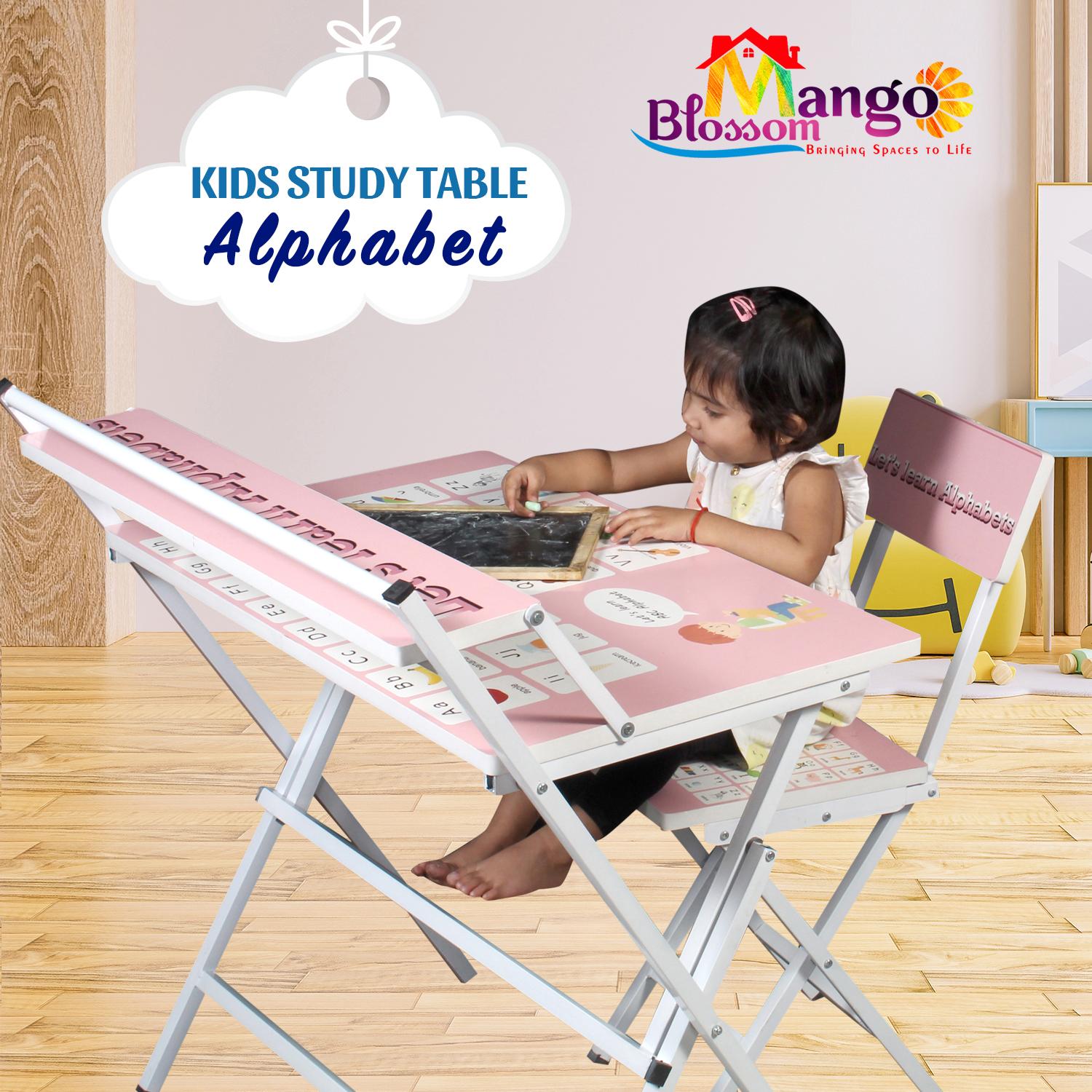 MANGO BLOSSOM 1 Seater Engineered Wood Rectangular Kids Table Study Desk PINK_1
