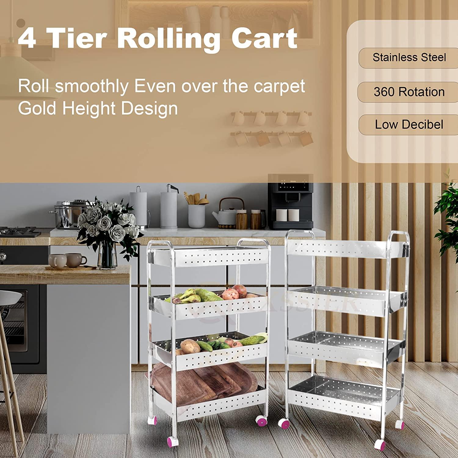 Stainless Steel 4 Shelves Vegetable Rack Trolley 60 x 40 x 120 cm_2