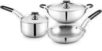 Stainless Steel Fry Pan, Sauce Pan & Grill Pan 3 Pieces 3 L Cookware Set_0