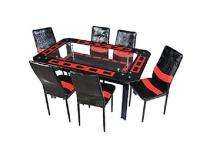 Sharon Wood and Glass 6 Seater Modern Dining Table Set Rectangular Black and Red_0