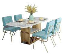 Stainless Steel 4 Seater Modern Dining Table Set Rectangular White_0