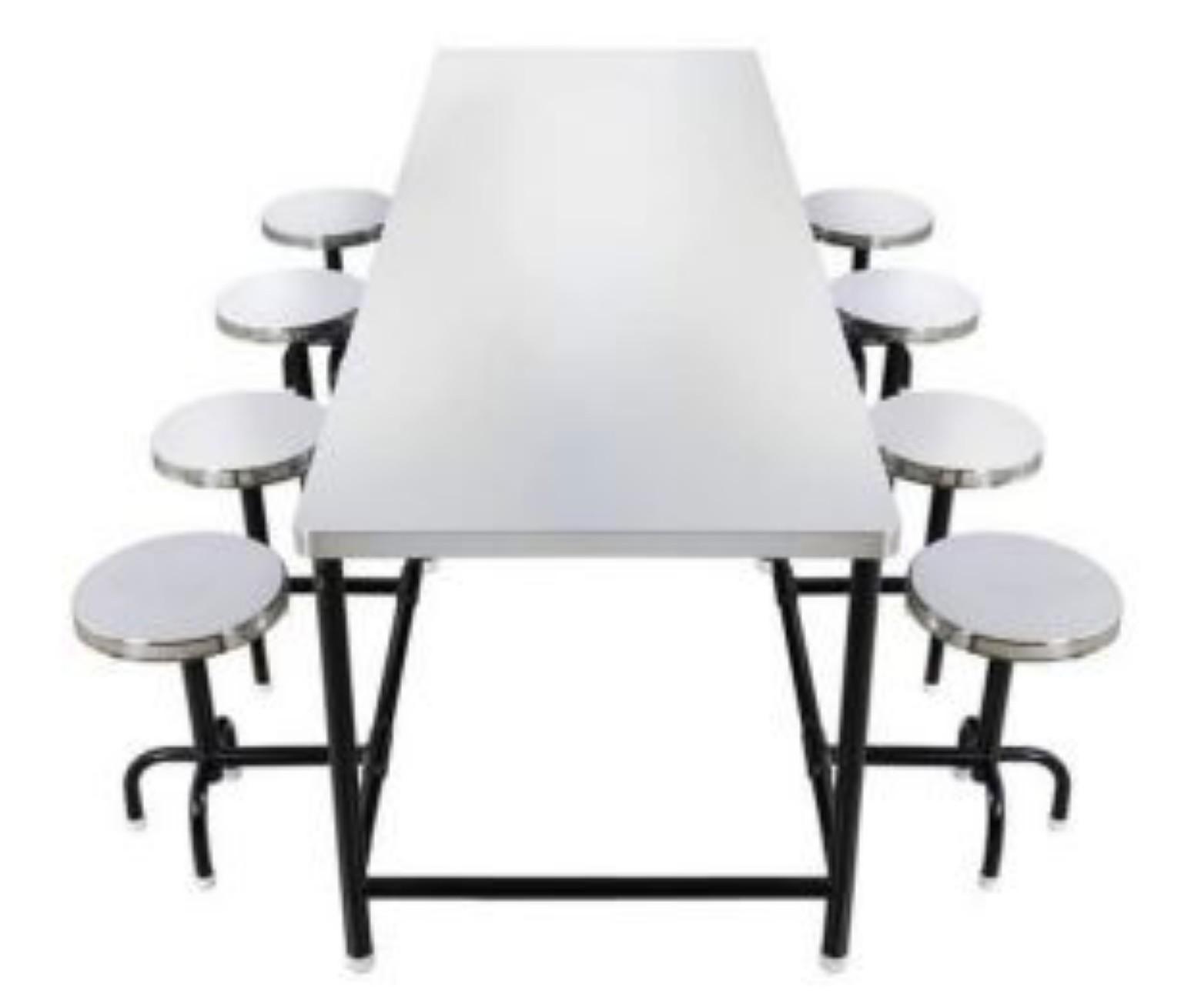 Stainless Steel 8 Seater Canteen Dining Table Fixed Chair Silver_0
