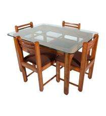 Sheesham Wood 4 Seater Modern Dining Table Set Square Brown_0