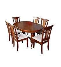 Wooden 6 Seater Modern Dining Table Set Oval Brown_0