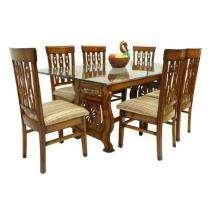 Teakwood 6 Seater Modern Dining Table Set Rectangular Brown_0