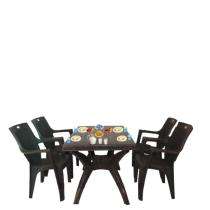 Plastic 4 Seater Traditional Dining Table Set Square Brown_0