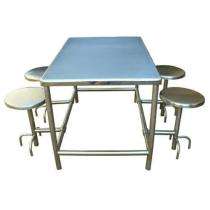 Metal 4 Seater Canteen Dining Table Fixed Chair Silver_0