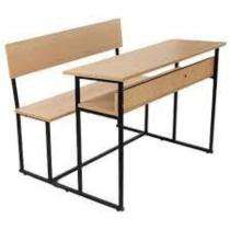 Wooden and Stainless Steel 2 Seater Student Bench Desk_0