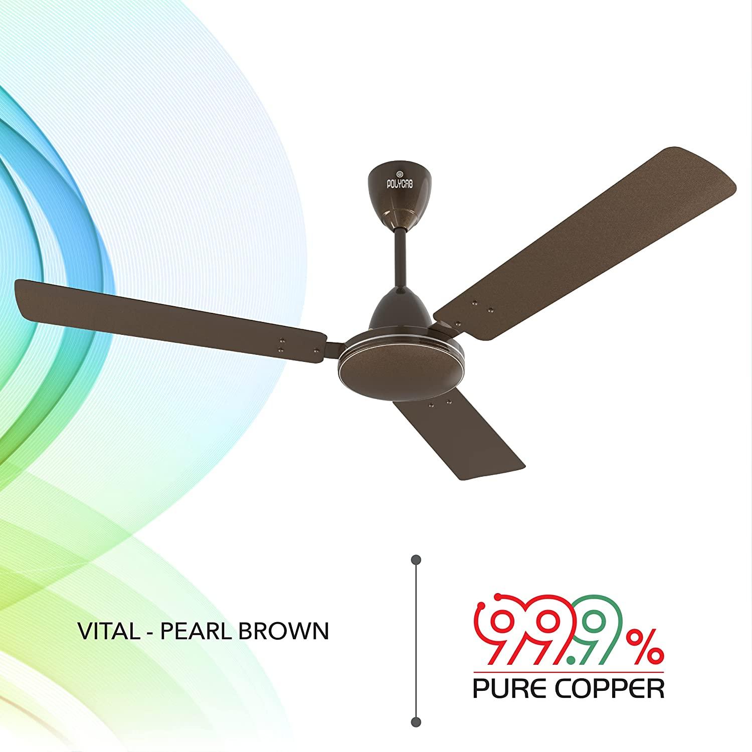 Polycab Vital 1200 mm 3 Blades 75 W Pearl Brown Ceiling Fans_1