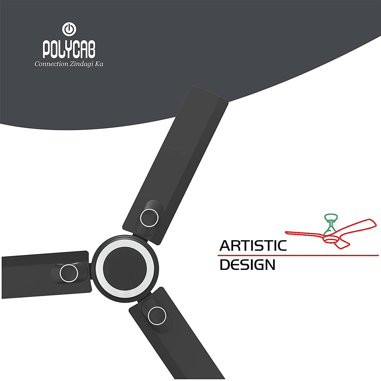 Polycab Stunner 1200 mm 3 Blades 75 W Matt Black Ceiling Fans_1