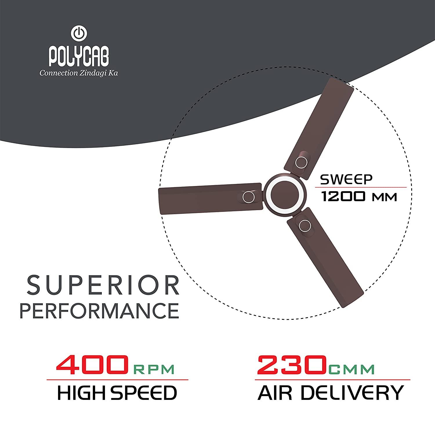Polycab Stunner 1200 mm 3 Blades 75 W Espresso Brown Ceiling Fans_4