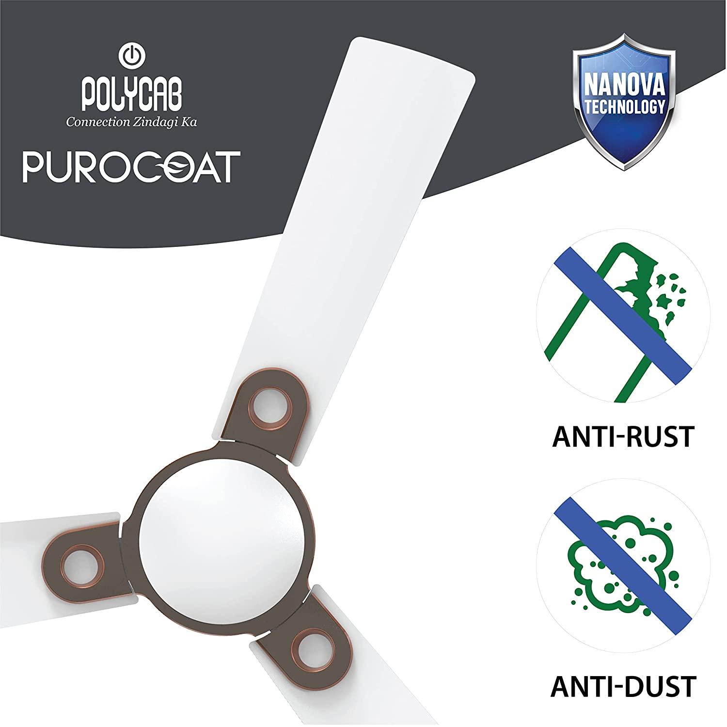 Polycab Eleganz Purocoat Premium 1200 mm 3 Blades 75 W Pearl White Ceiling Fans_1