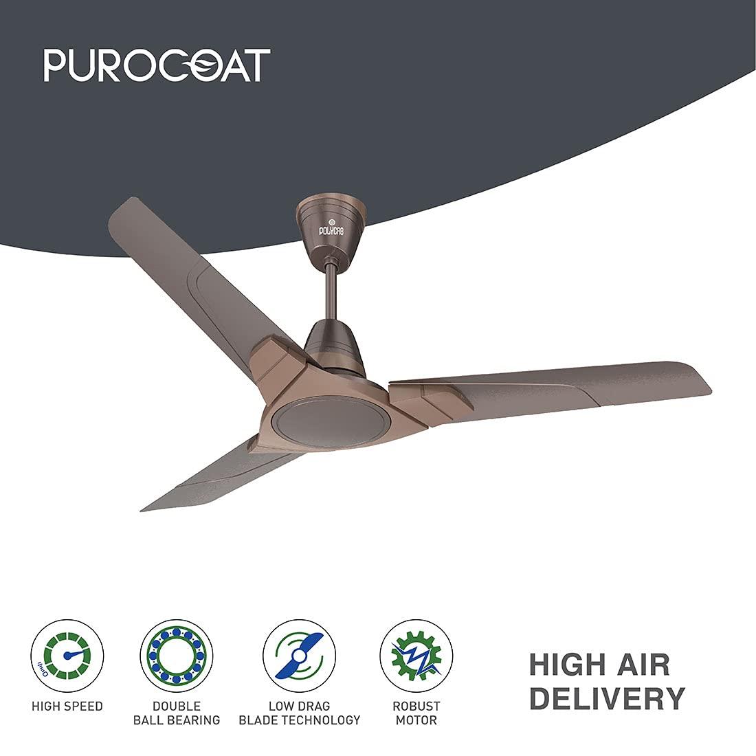 Polycab Aereo Purocoat Premium 1200 mm 3 Blades 75 W Seal Brown Ceiling Fans_1
