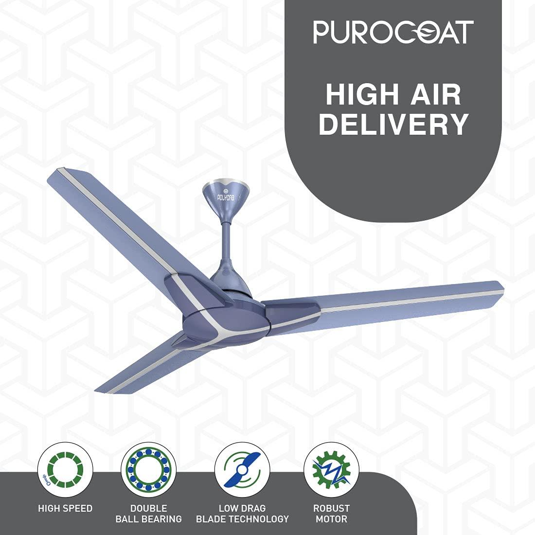 Polycab Euphoria EP01 Purocoat 1200 mm 3 Blades 75 W Sea Blue Silver Ceiling Fans_1