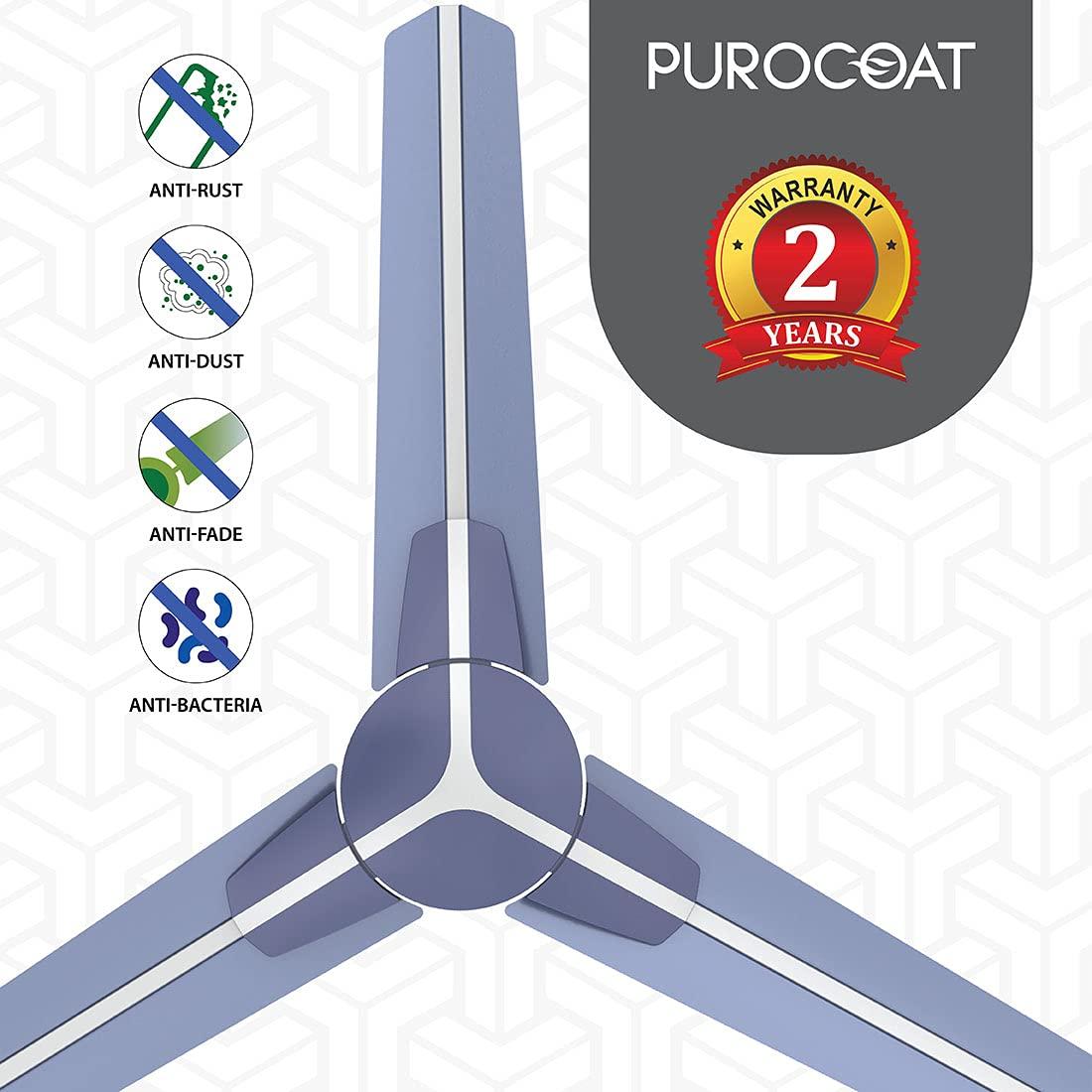 Polycab Euphoria EP01 Purocoat 1200 mm 3 Blades 75 W Sea Blue Silver Ceiling Fans_3