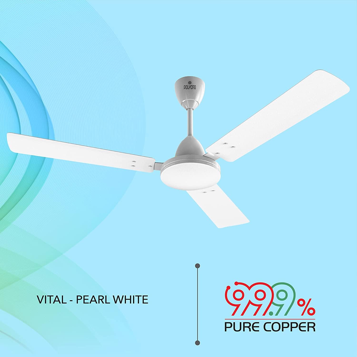 Polycab Vital 1200 mm 3 Blades 75 W Pearl White Ceiling Fans_1