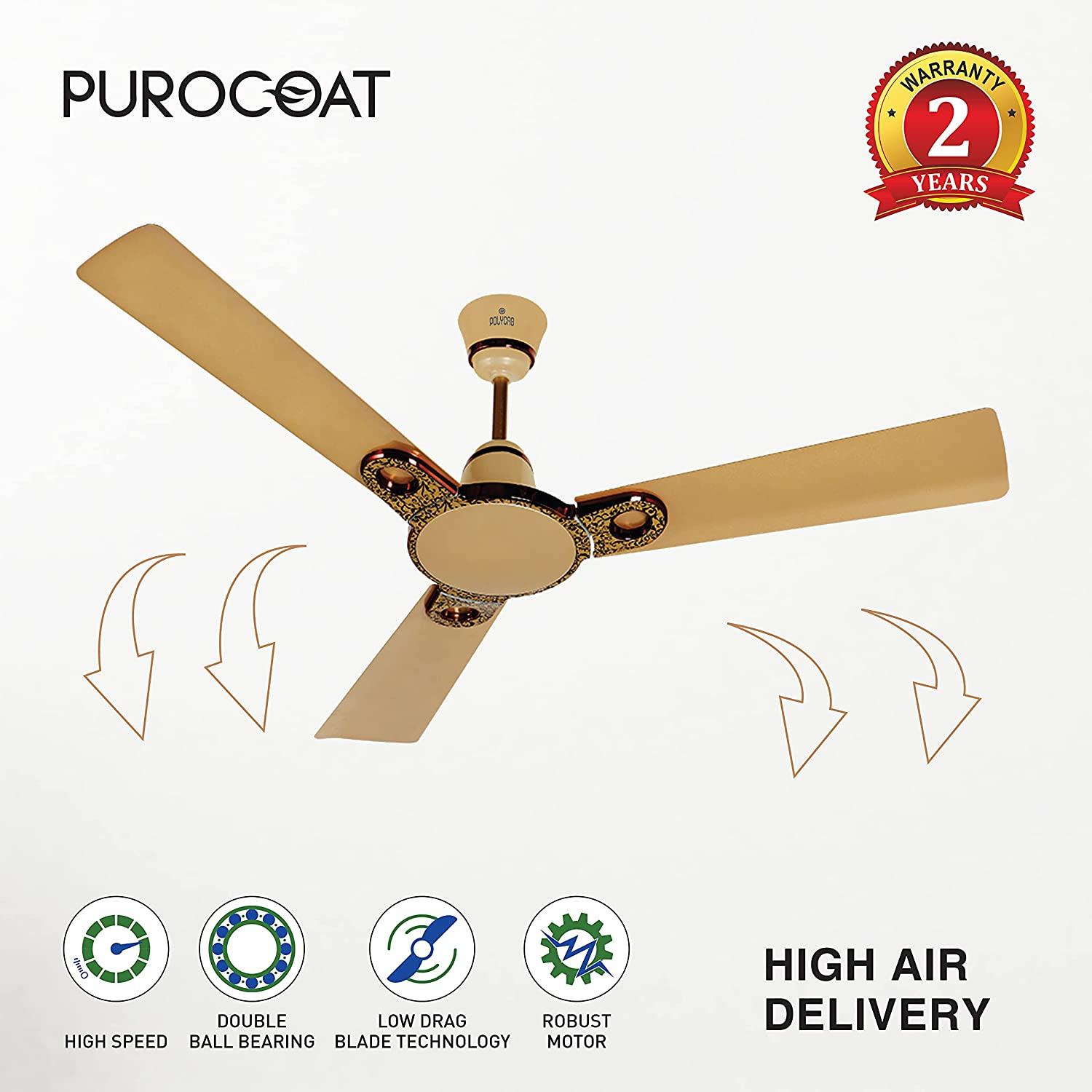 Polycab Eleganz D-Ziner Purocoat 1200 mm 3 Blades 75 W Birkin Gold Ceiling Fans_1