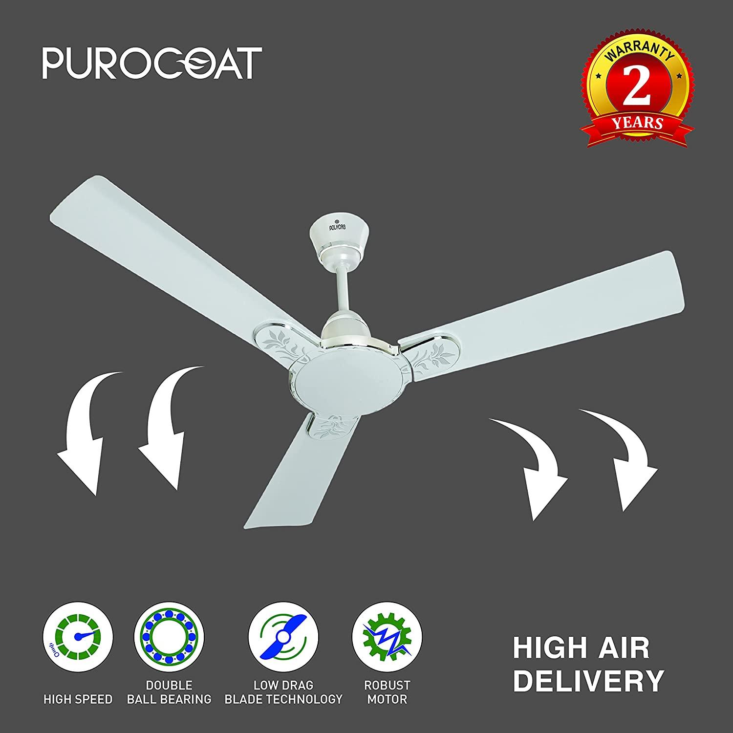 Polycab Eleganz Floral Purocoat 1200 mm 3 Blades 75 W Pearl White Ceiling Fans_1