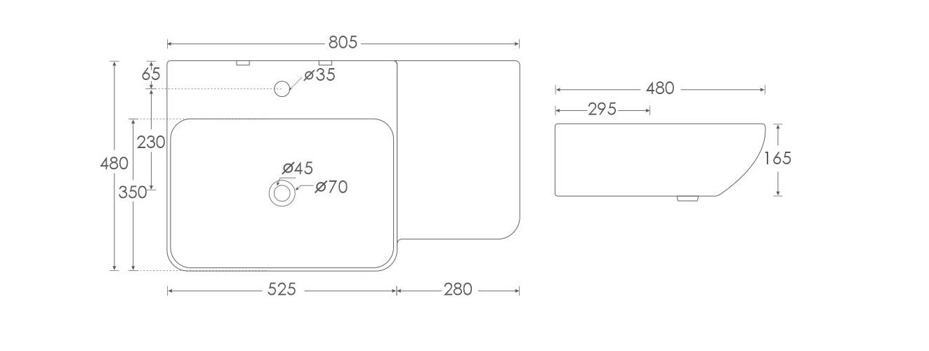Simpolo Wash Basin LEFT SUFFIX Wall Mounted_1