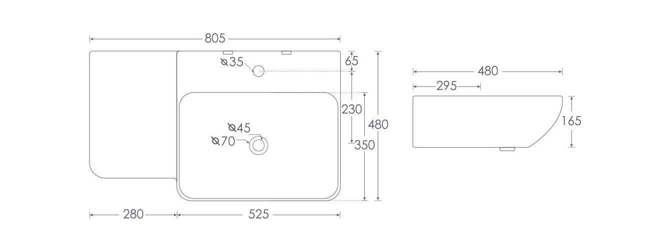 Simpolo Wash Basin RIGHT SUFFIX Wall Mounted_1