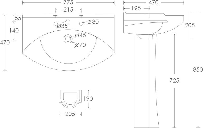 Simpolo Wash Basin CORINA Full Pedestal_1