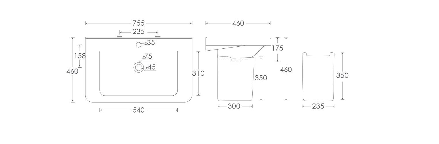 Simpolo Wash Basin ALVONA Half Pedestal_1