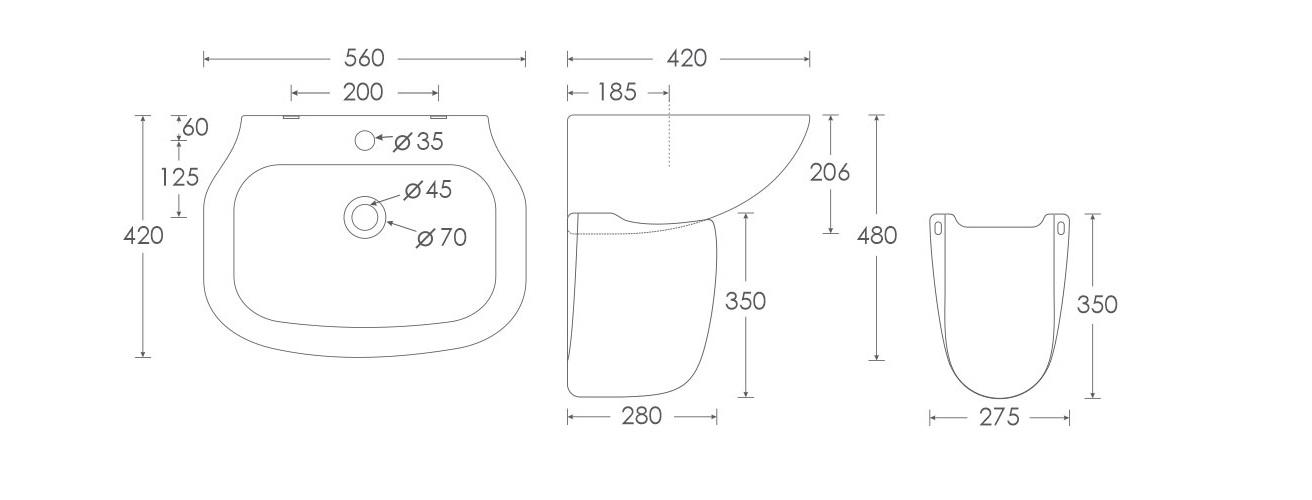 Simpolo Wash Basin ALFA Half Pedestal_1