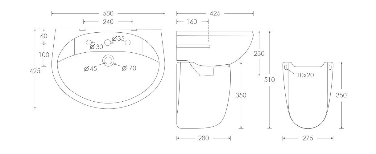 Simpolo Wash Basin STEPHY Half Pedestal_1
