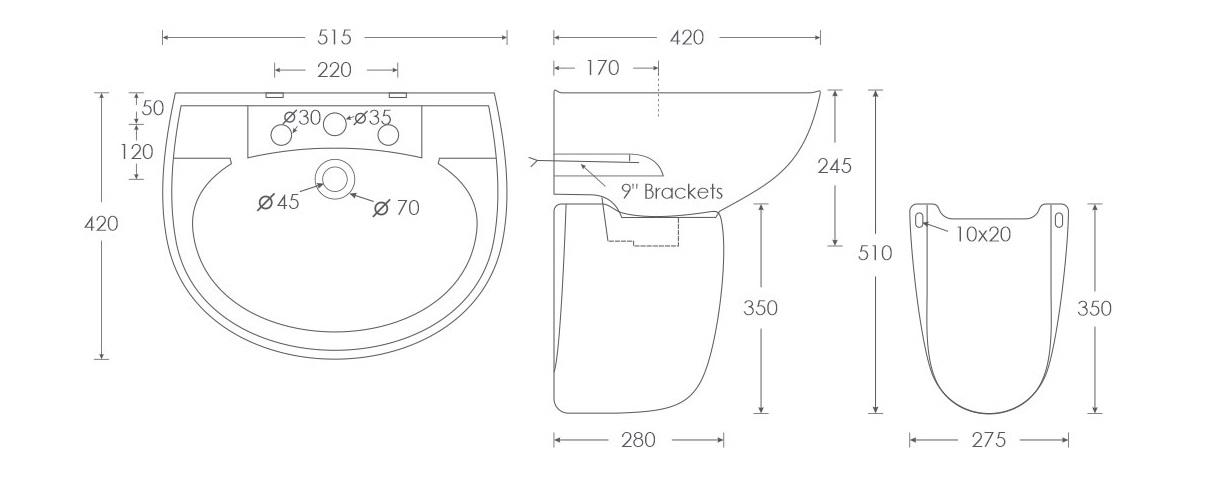 Simpolo Wash Basin SAMITE Half Pedestal_1