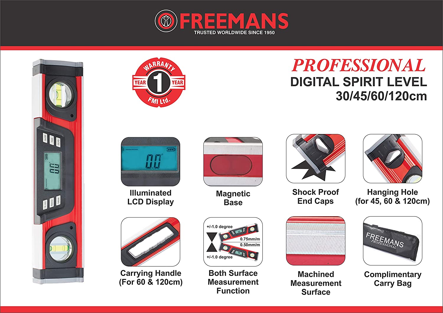 FREEMANS 2 Engineer's Precision Digital Spirit Level 60 cm Pro-DL60_1