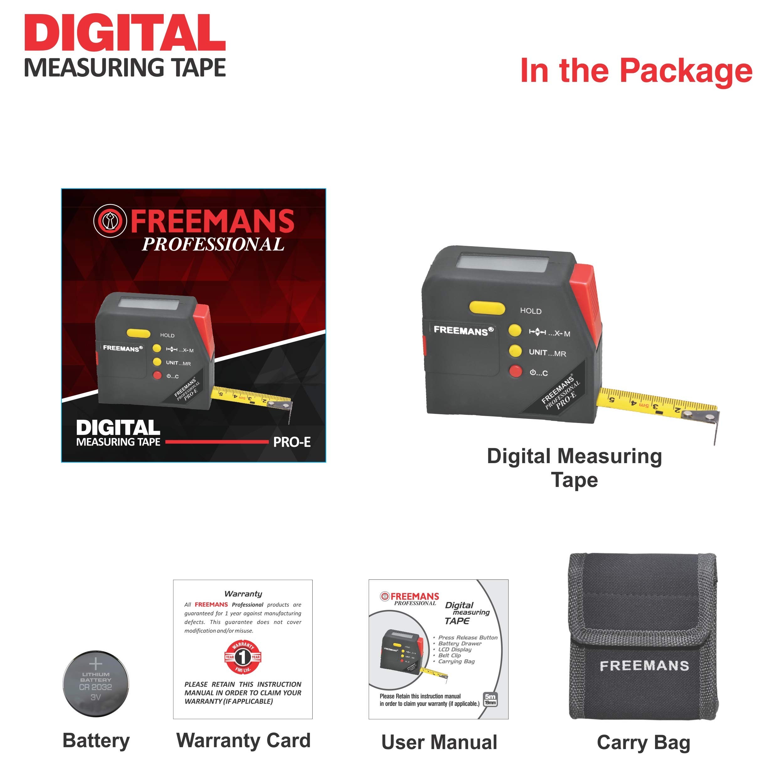 FREEMANS 19 mm ABS Plastic and Steel Measuring Tapes PROE 5 m Black_2