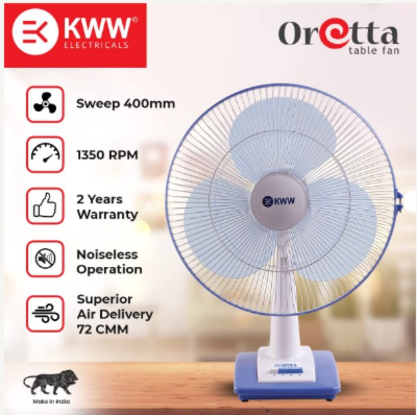 Buy KWW Oretta 400 mm 3 Blades Blue Table Fan online at best rates in ...