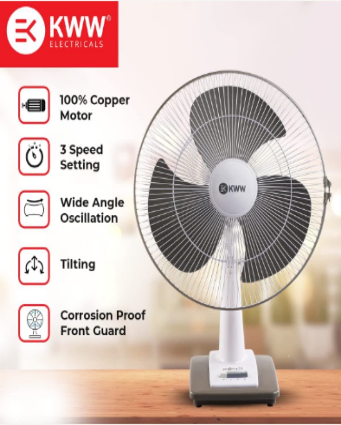 KWW Oretta HS 400 mm 3 Blades White and Grey Table Fan_2