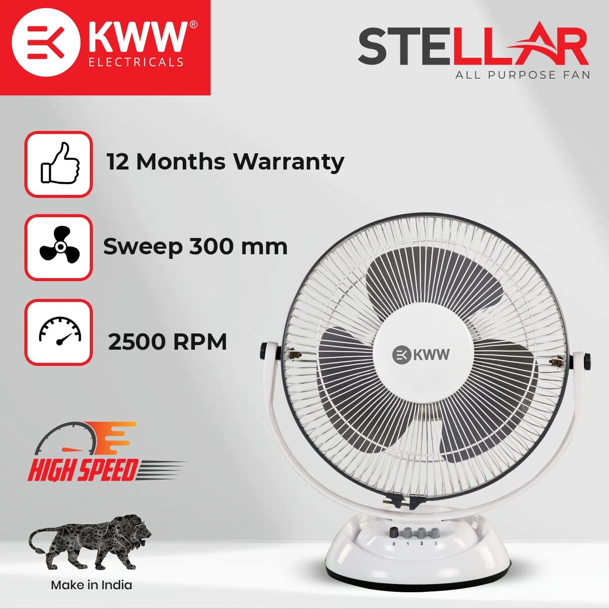 KWW Stellar 300 mm 3 Blades White and Grey Table Fan_2