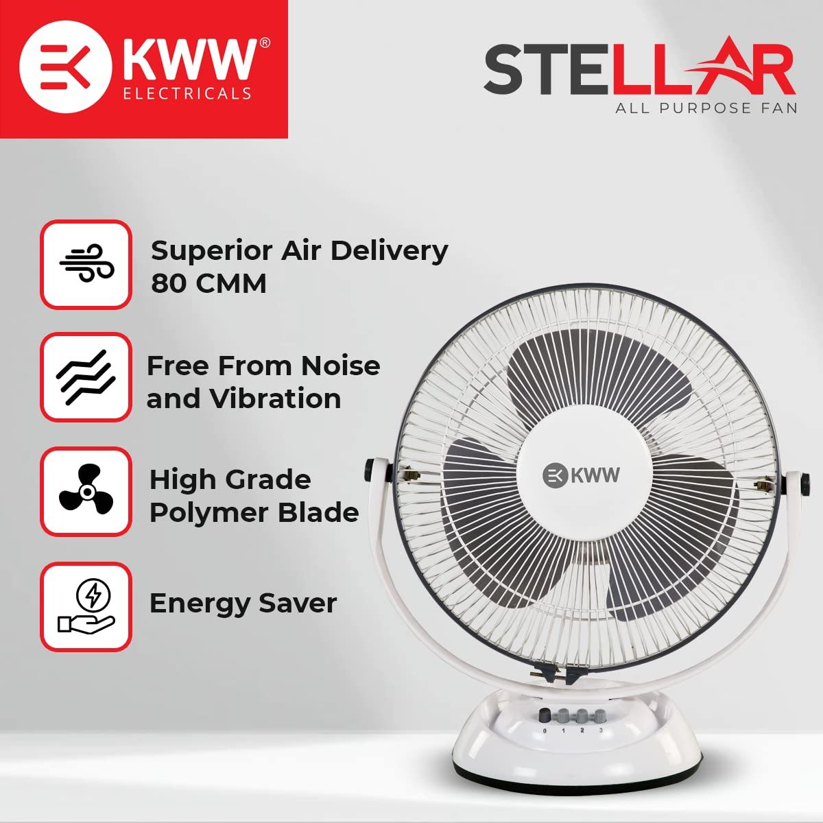 KWW Stellar 300 mm 3 Blades White and Grey Table Fan_1