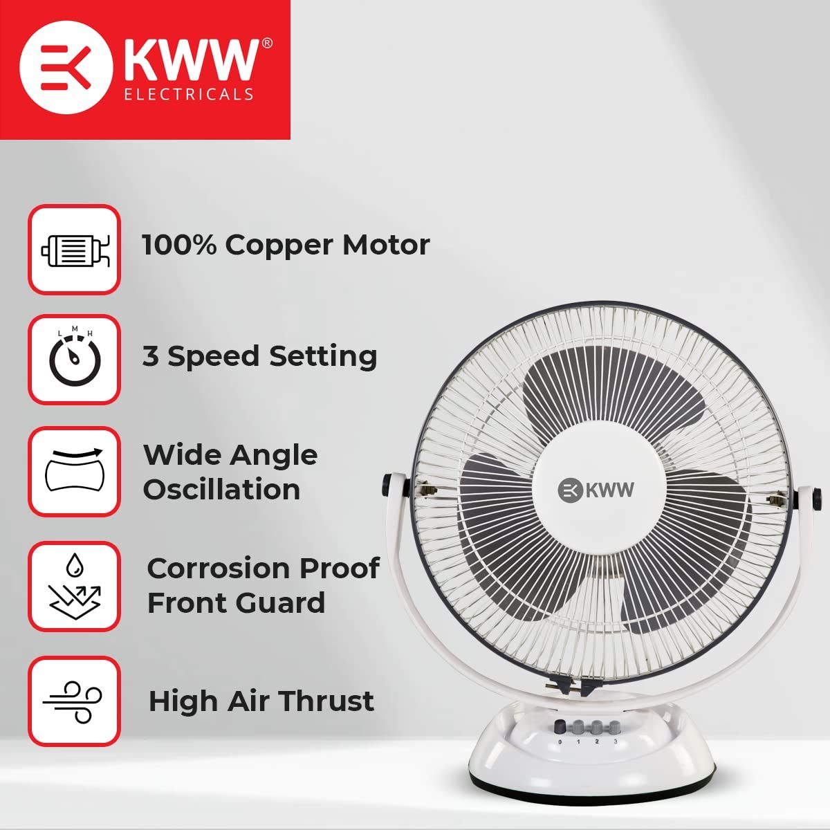 KWW Stellar 300 mm 3 Blades White and Grey Table Fan_3