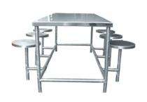 Stainless Steel 6 Seater Canteen Dining Table Fixed Chair Silver_0